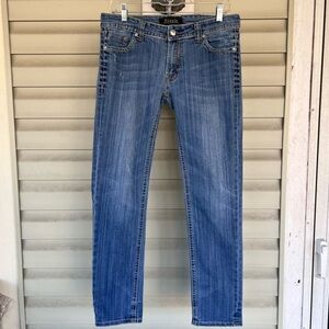 Puzzle Classic Jeans Womens Sz 11/12 Blue Denim Low Rise Leg Embroidery 32x29.5